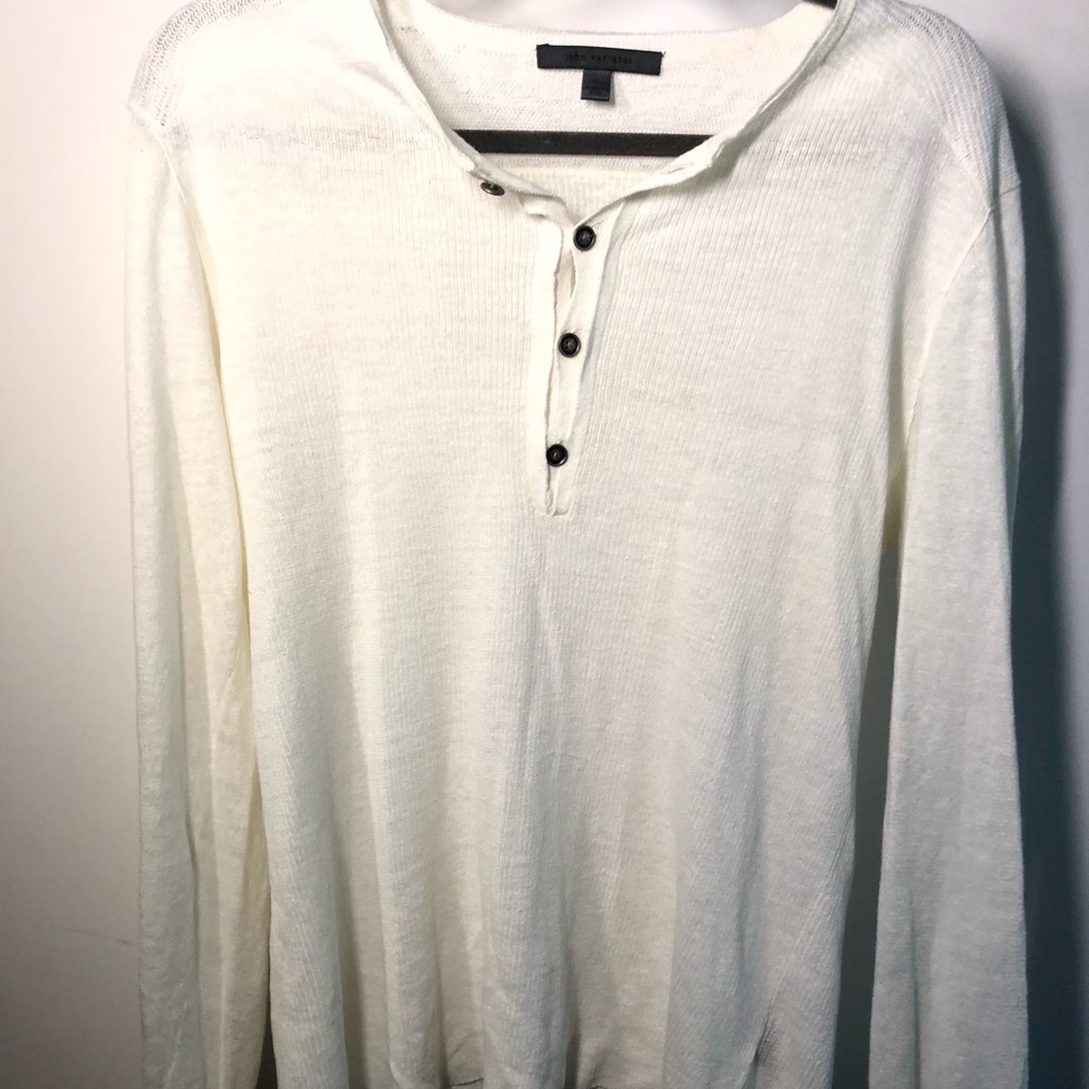 John Varvatos Linen White Ribbed Henley Sweater